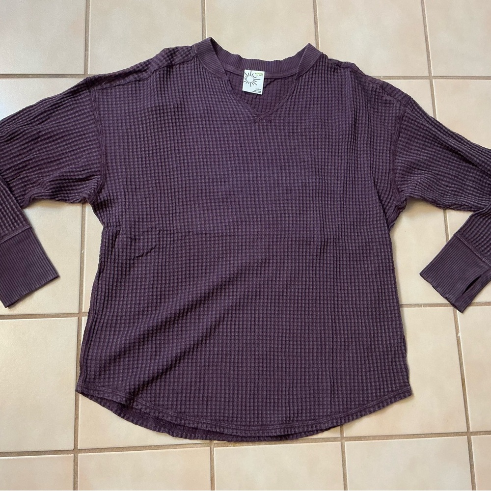 OFFLINE by Aerie Waffle Knit Long Sleeve Top Sz XS Cool Berry NWOT!